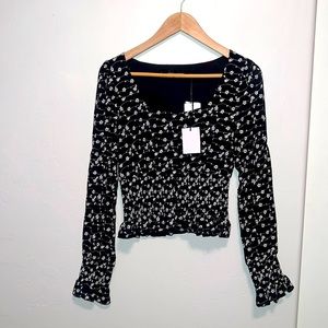 New tags, long sleeve floral, black shirt with white flowers